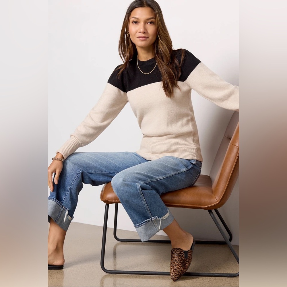 French Connection Black and Cream Colorblock Sweater